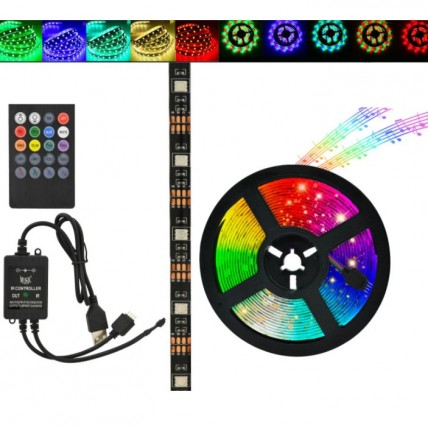 Світлодіодна стрічка SMD 5050 RGB LED 2 м IP65 з пультом та блоком живлення USB, 2м, Стрічка світлодіодна 5050 - Купити