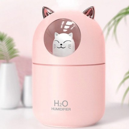 Зволожувач повітря Humidifier H2O Cat USB із котиком на 300мл. Колір: рожевий - Купити