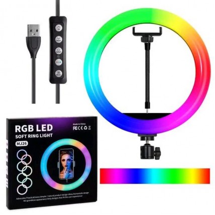 Кільцева світлодіодна лампа RGB LED RING MJ26 26 см із тримачем для телефону - Купити