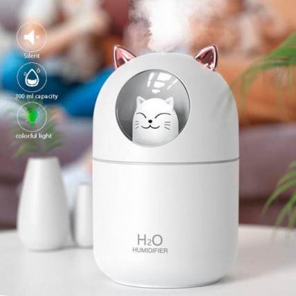 Зволожувач повітря Humidifier H2O Cat USB із котиком на 300мл. Колір: білий - Купити