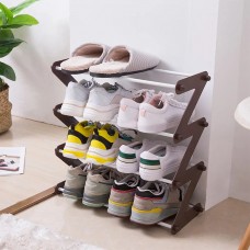 Полиця для взуття органайзер компактний стійка складана Shoe Rack YH 8802 зберігання речей та взуття 4 полиці. Колір: коричневий