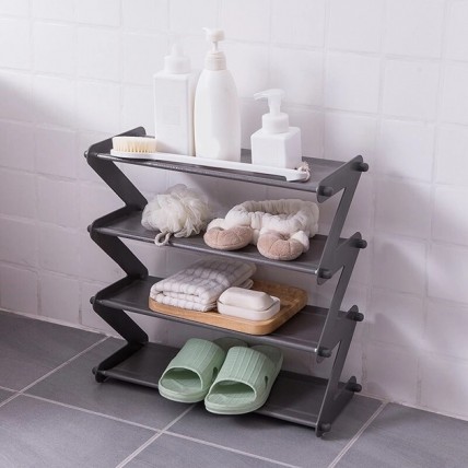 Полиця для взуття органайзер компактний стійка складана Shoe Rack YH 8802 зберігання речей та взуття 4 полиці. Колір: сірий - Купити