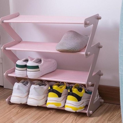 Полиця для взуття органайзер компактний стійка складана Shoe Rack YH 8802 зберігання речей та взуття 4 полиці. Колір: рожевий - Купити